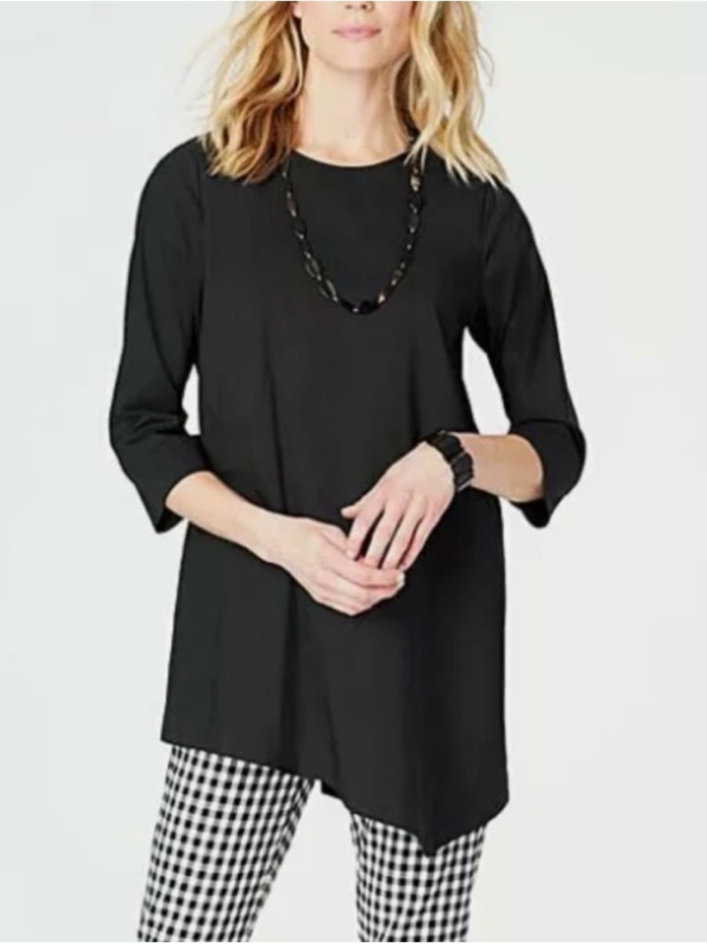 J. Jill Black Asymmetrical Hem Tunic Top Small‎ 3/4 Sleeve Minimalist Quiet Luxe